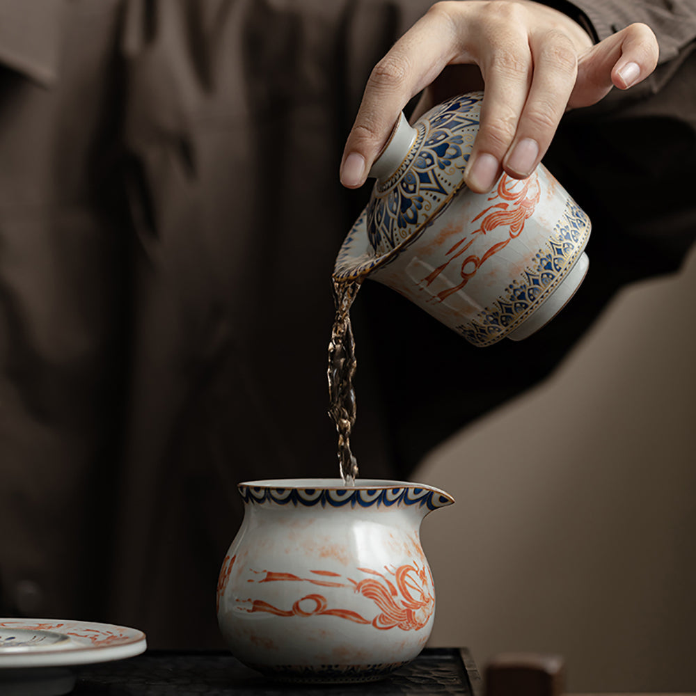 Ruyao Porcelain Gaiwan – Dunhuang Flying Apsaras Lotus Ice Crack Glaze