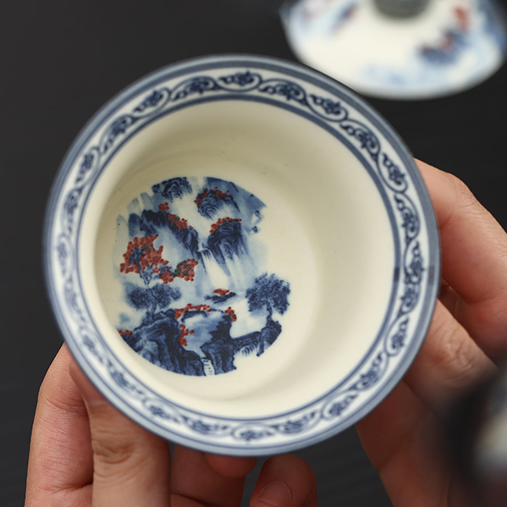 Gaiwan | Blue White Porcelain Landscape Hand-Painted
