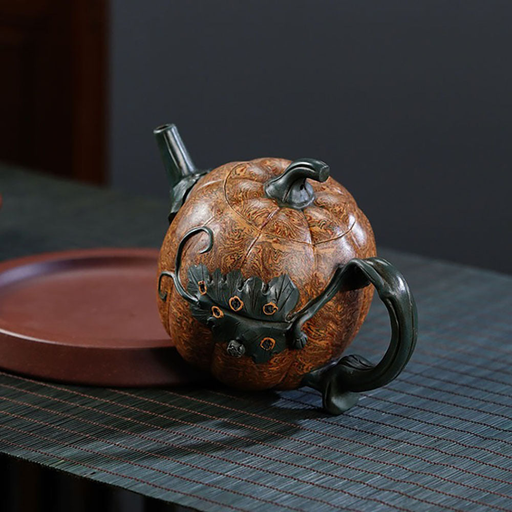 Pumpkin Teapot Yixing Twisted Clay Green Clay Handmade 450ml