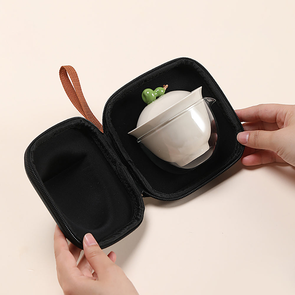 Travel Tea Set – Gaiwan Gourd Wood Ash Glaze Ceramic