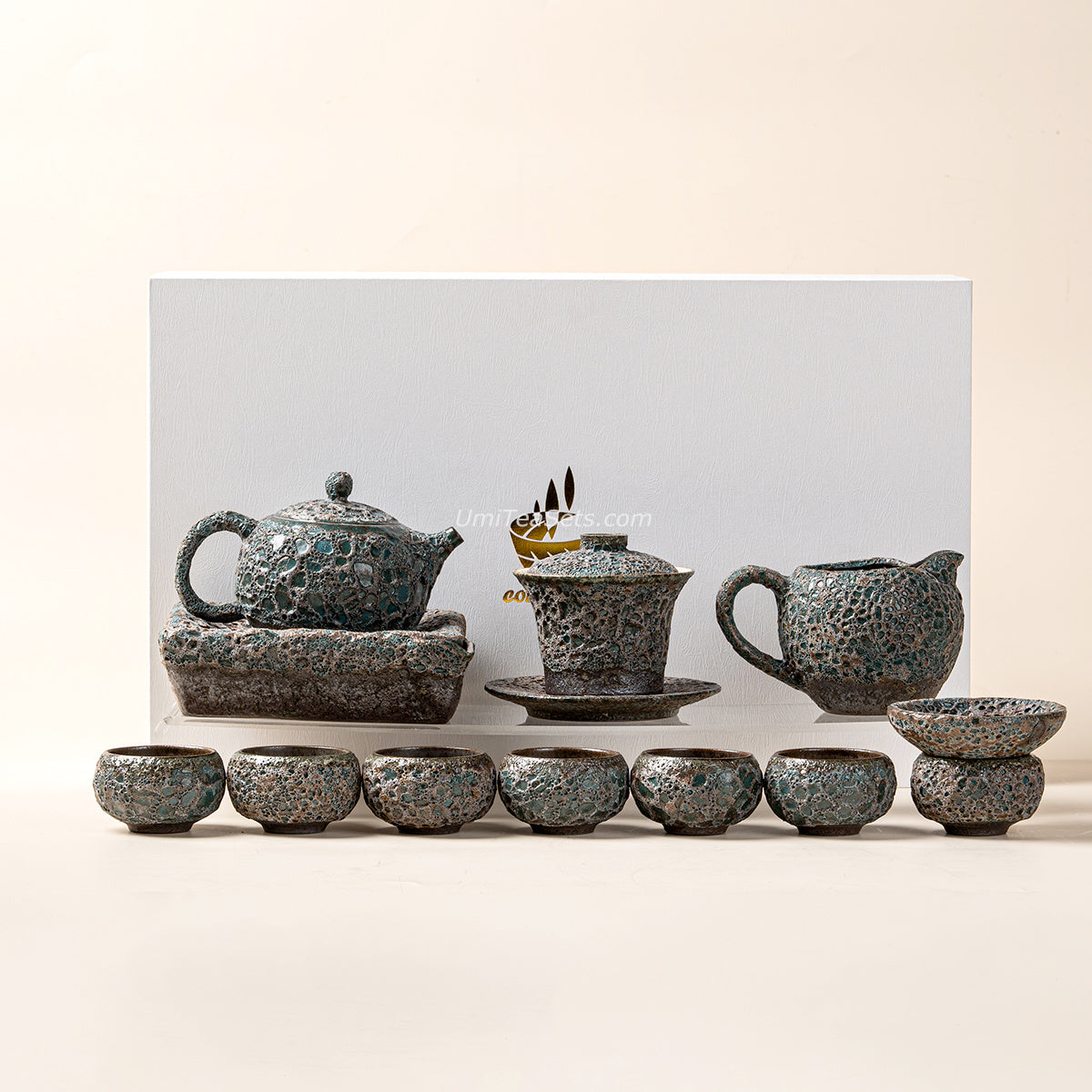 Gongfu Tea Set Coarse Pottery Bronze Wormhole 12-Piece