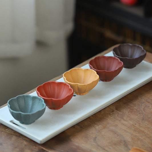 Yixing Clay Tea Cups Set of 5 Gongfu Petal Purple