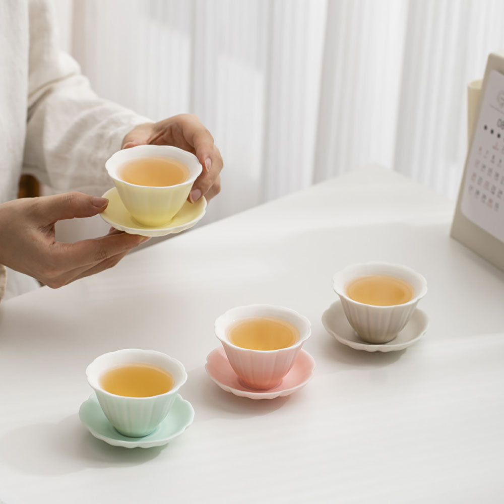Gongfu Tea Cup Set Ruyao Four Seasons Flower Shape 4pcs
