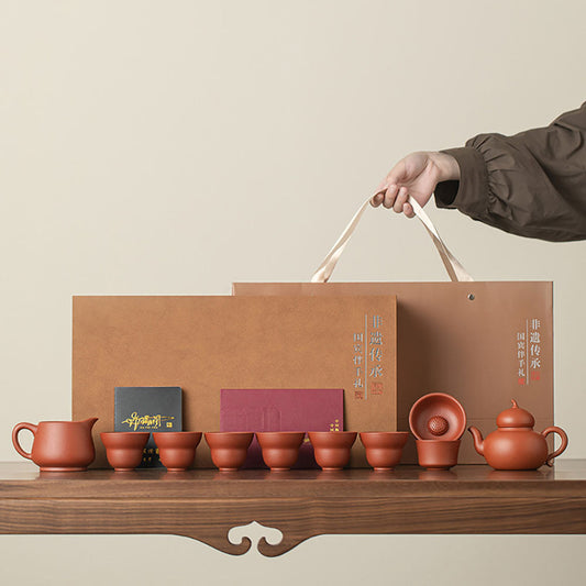 Zhu Ni Gongfu Tea Set Gourd Shape – 1 Teapot 6 Cups Yixing