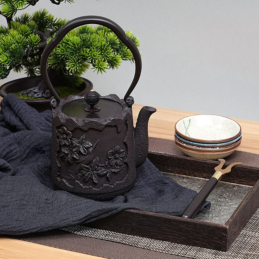 Cast Iron Teapot Japanese Magpie Blossom Branch 1000ml 2kg Tetsubin