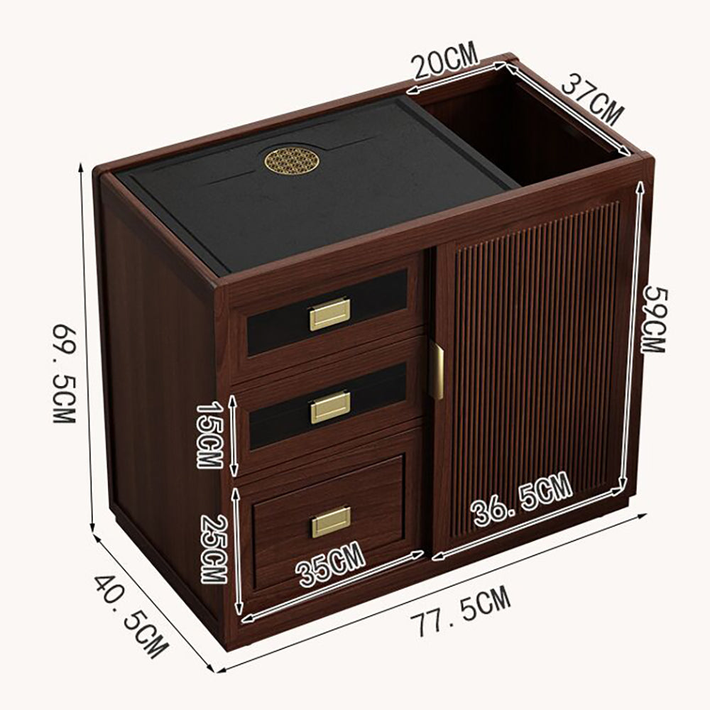 Movable Tea Table Walnut Wood Electric Heating Cart