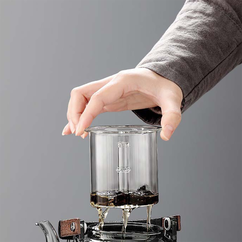 Glass Teapot with Steam Infuser – Borosilicate Grey Tea Kettle | Loose Leaf & Flower Tea, 1000ml