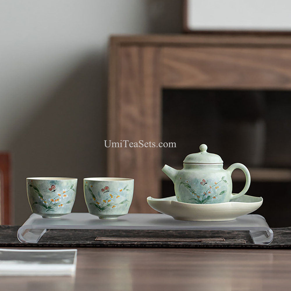 Hand-Painted Orchid Butterfly Ceramic Tea Set Gift