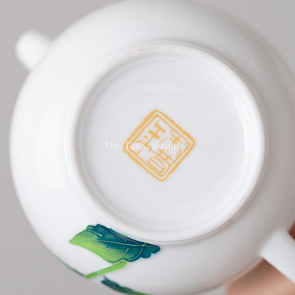 Porcelain Gongfu Tea Set Blue Hydrangea Gold Trim 6-Piece