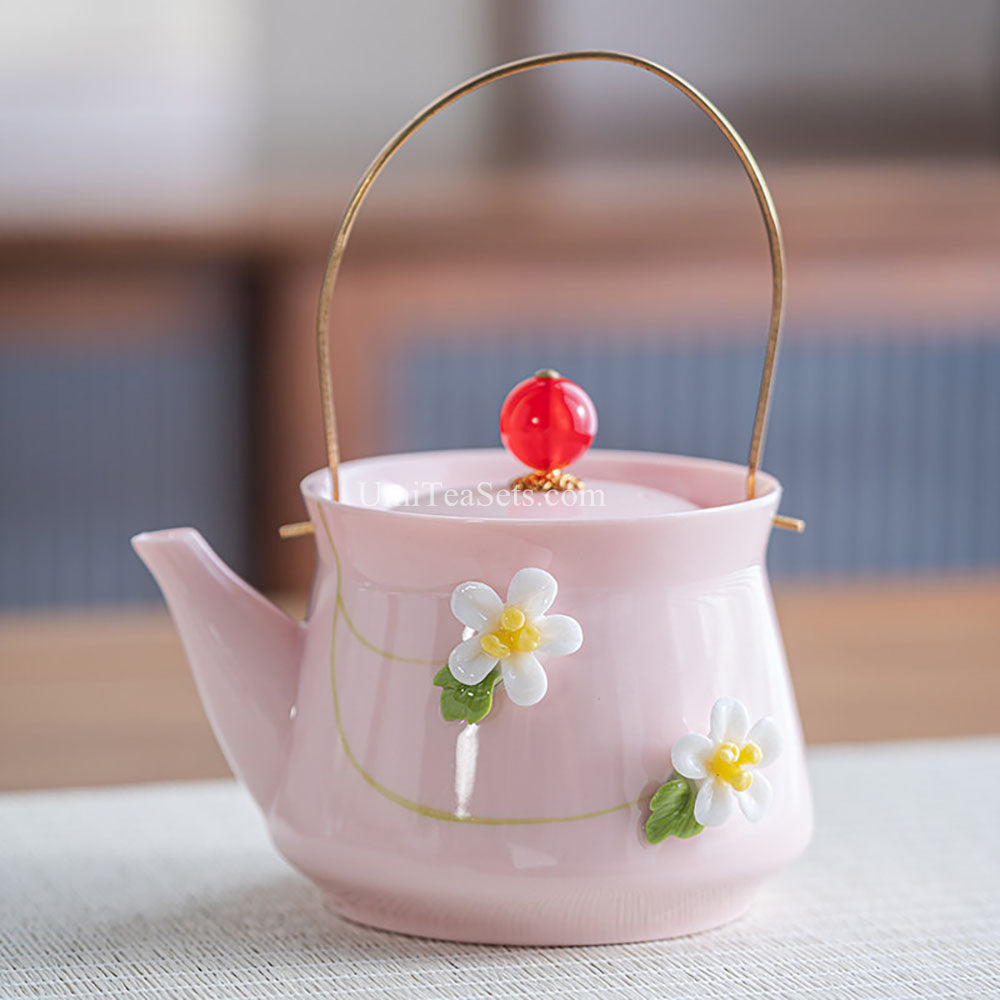Porcelain Tea Set Pink Bunny Floral Teapot Tray Caddy Tea Pets