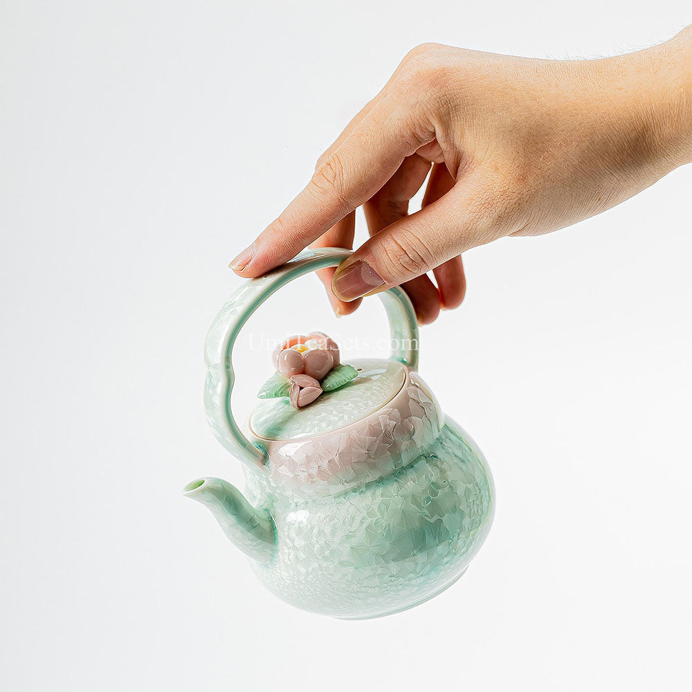 Ruyao Tea Set Pink Green Gradient Ice Crackle Glaze with Tea Pet