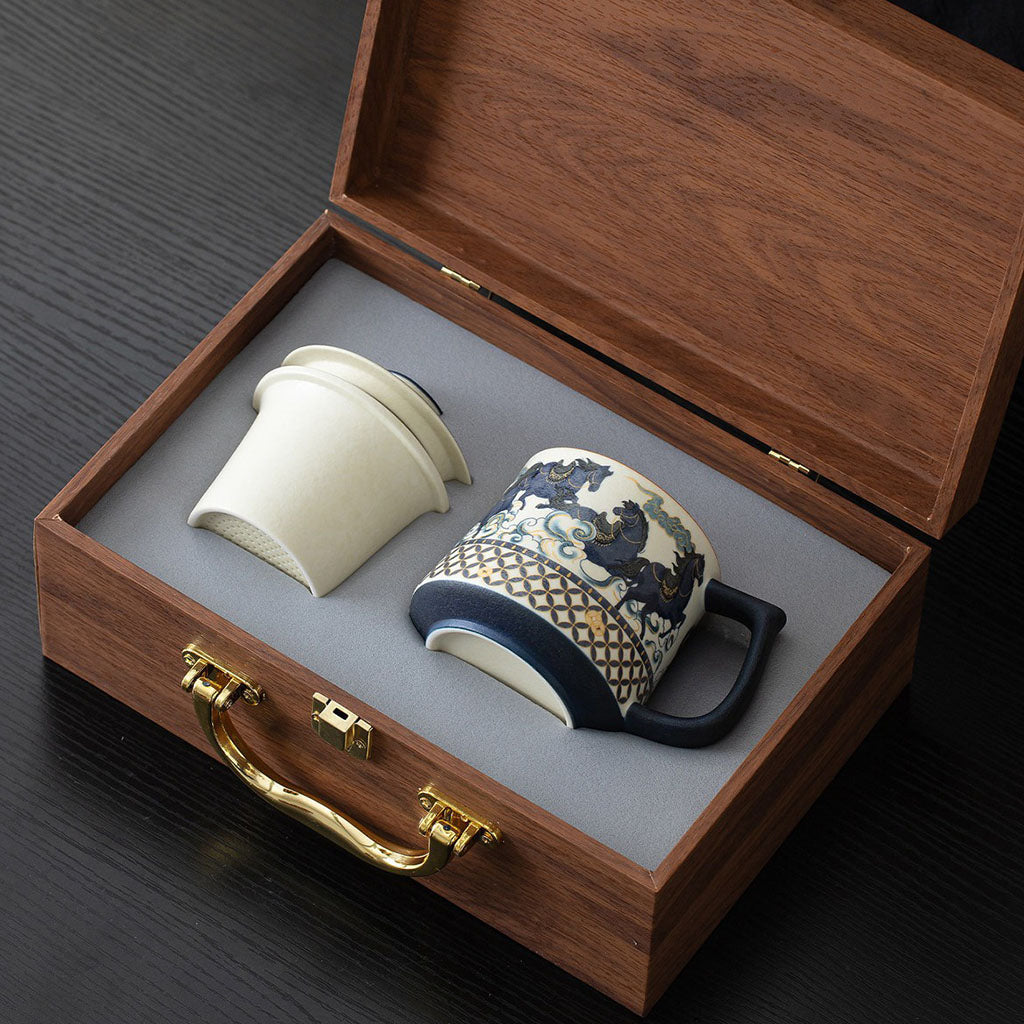 Ceramic Tea Cup with Infuser & Lid – Galloping Horse