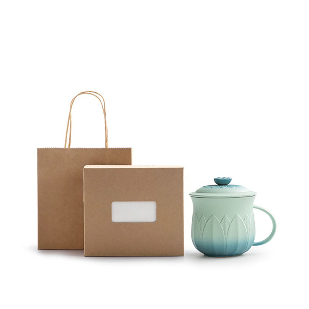 Lotus Tea Cup with Infuser & Lid | Gradient Blue Ceramic