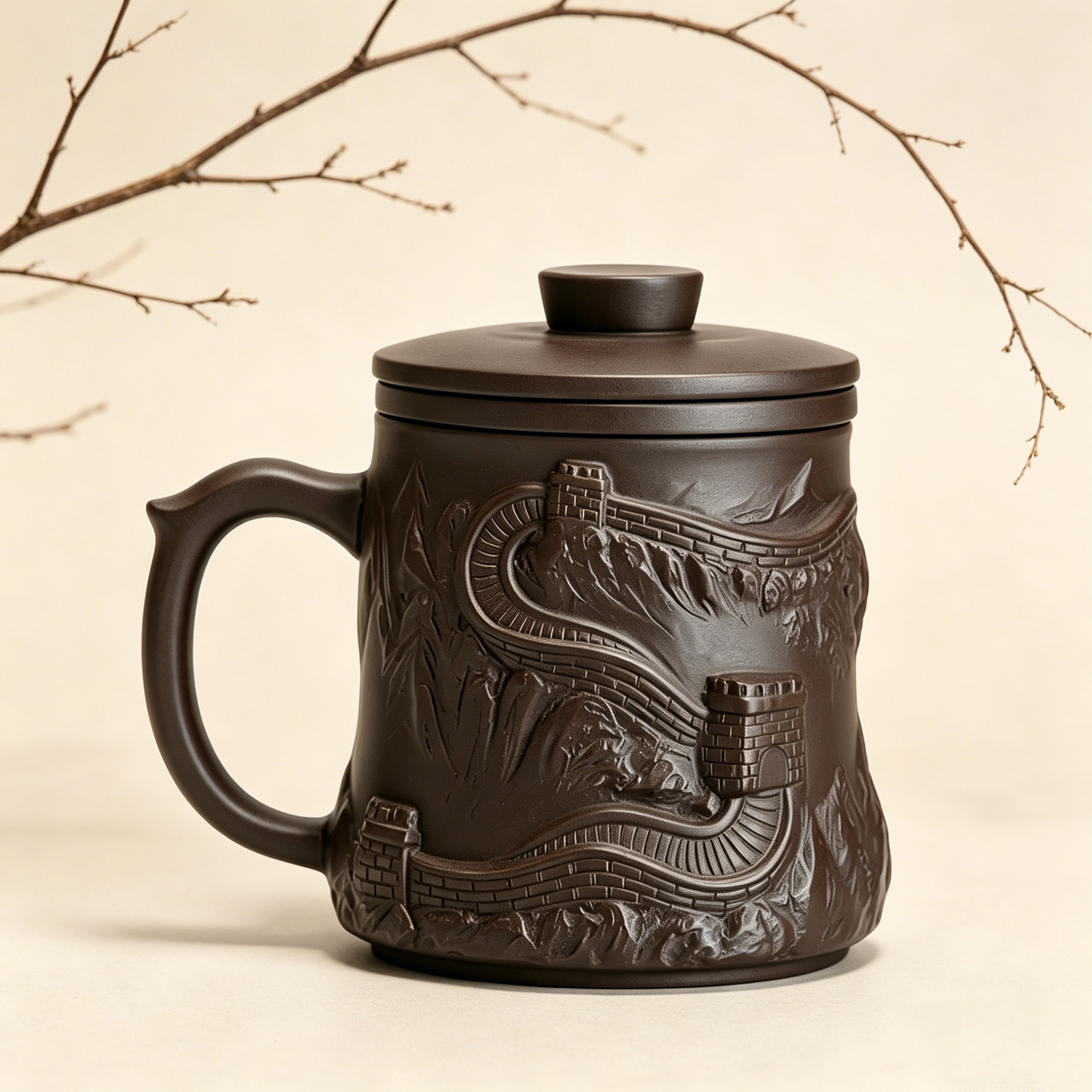 Purple Clay Tea Cup Great Wall Relief Infuser 420ml