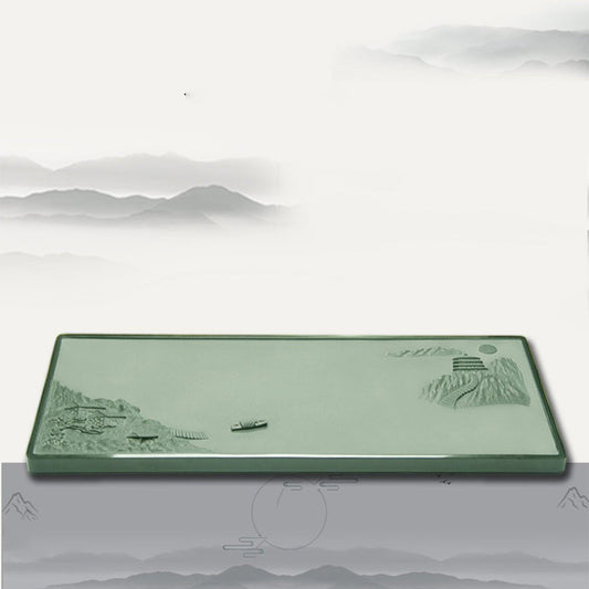 Stone Tea Tray Landscape Carving Water-Reveal Tianluo 3 Sizes