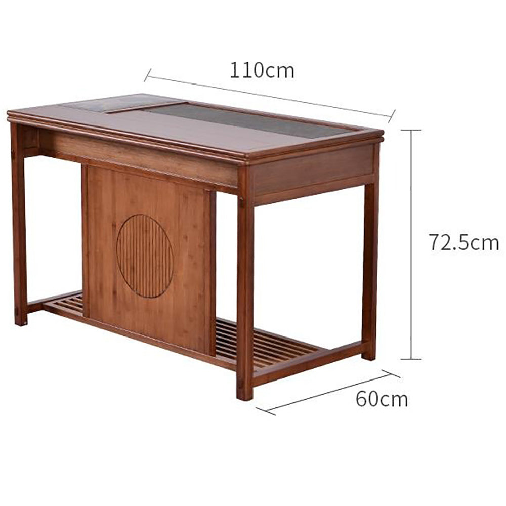 Chinese Tea Table Set Movable Bamboo Black Gold Stone 110cm