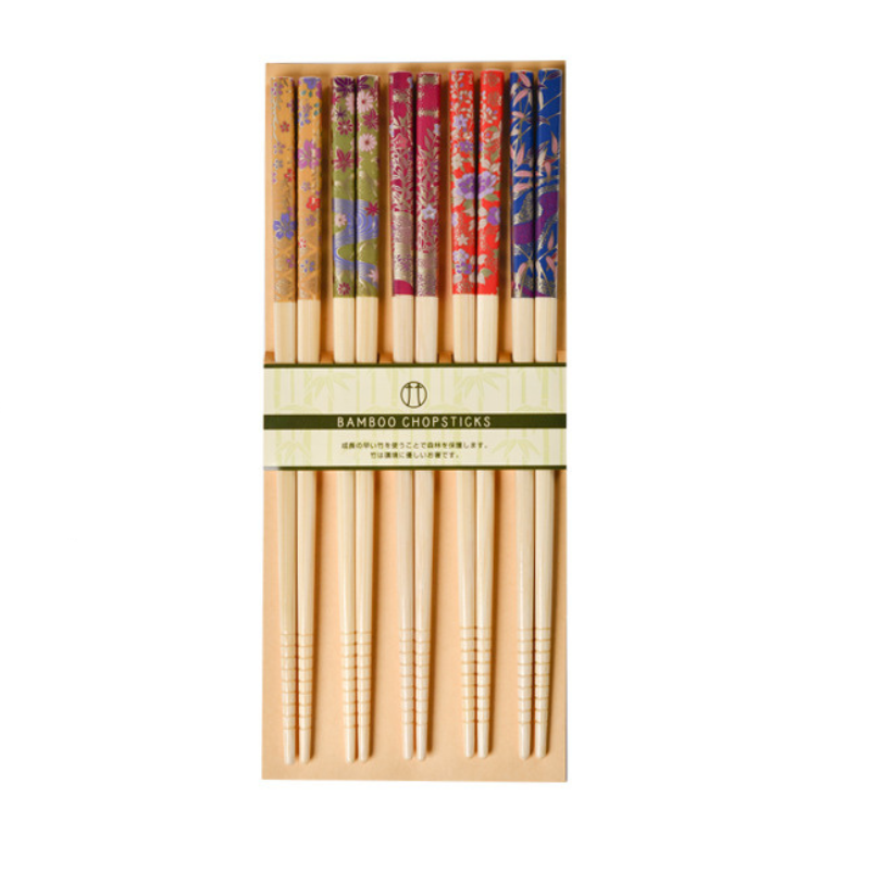 Bamboo Chopsticks Set Botanical Japanese Handcrafted 5 Pairs Gift