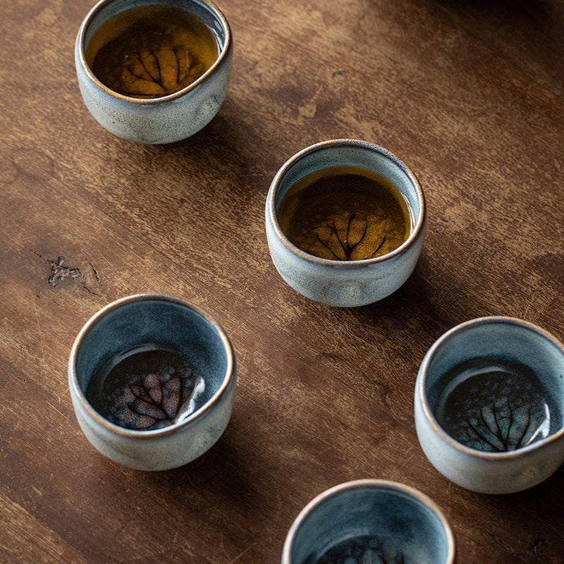 Tea Cup Set of 5 – Nunobiki Ware Komorebi Tenmoku Ceramic
