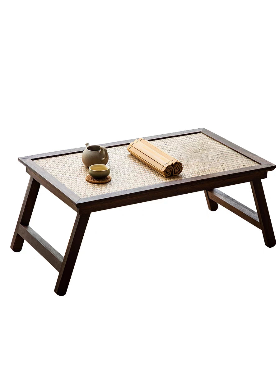 Foldable Rattan Tea Table Low Floor Peach Wood 2 Sizes