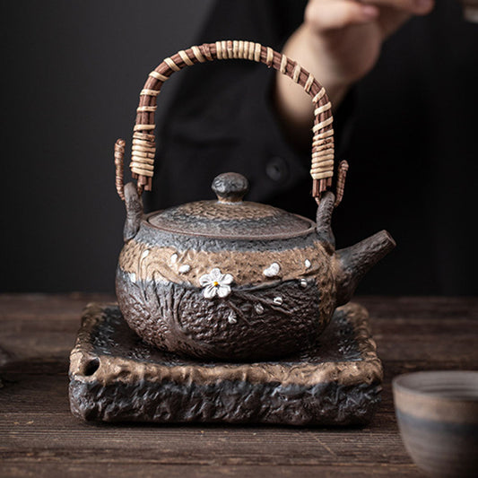 Iron Glaze Teapot Japanese Handmade Coarse Pottery 300ml