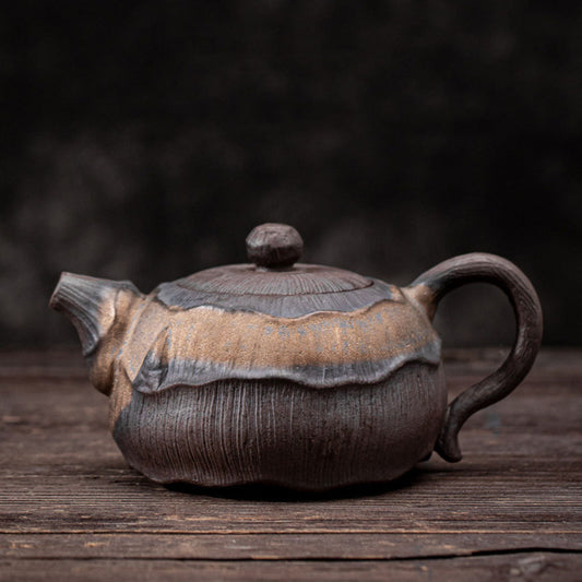 Iron Glaze Lotus Teapot Japanese Ceramic Kiln-Fired 270ml