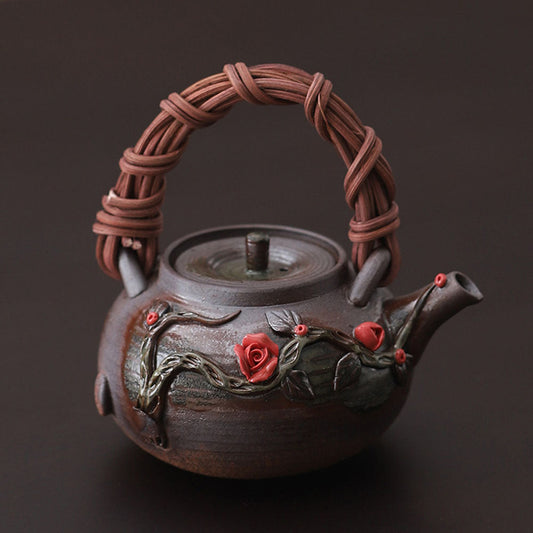 Rattan Weave Teapot Japanese Handmade Ceramic 200ml Gift