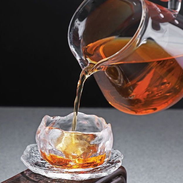 Glass Gongfu Tea Cup with Saucer Ice Block 50ml