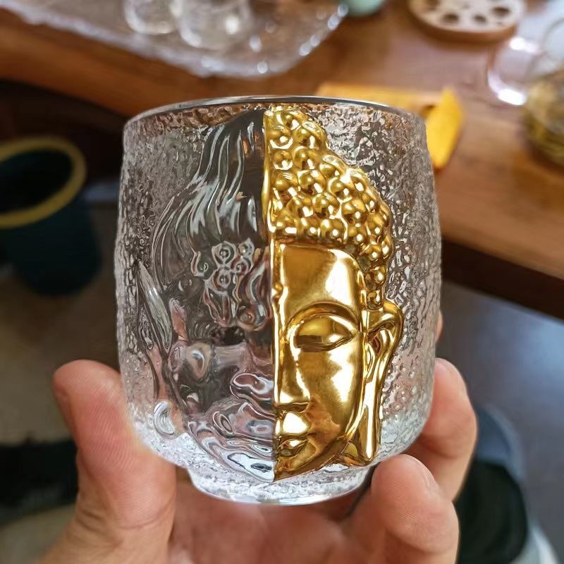 Borosilicate Glass Buddha Tea Cup 100ml | Golden Transparent