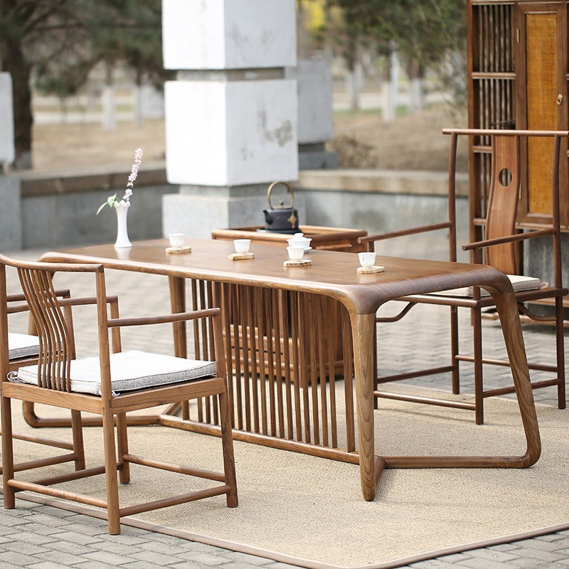 Elm Wood Tea Table Set with Chairs Cabinet Gongfu