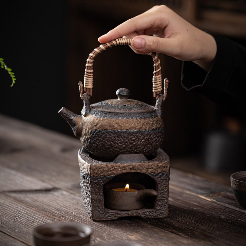 Teapot Warmer Set Rock Clay Plum Blossom Candle Warmer & Pot