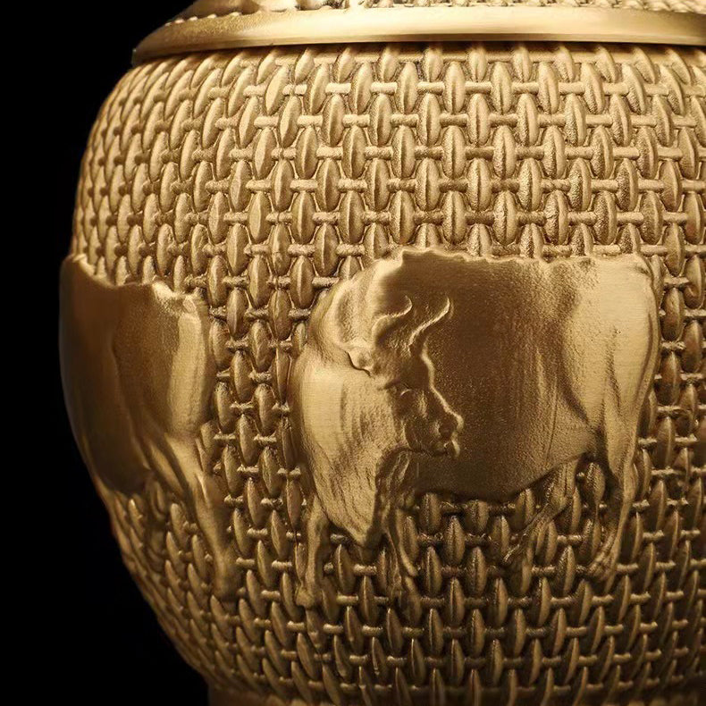 Airtight Brass Tea Caddy | Five Cattle Sculpture Design