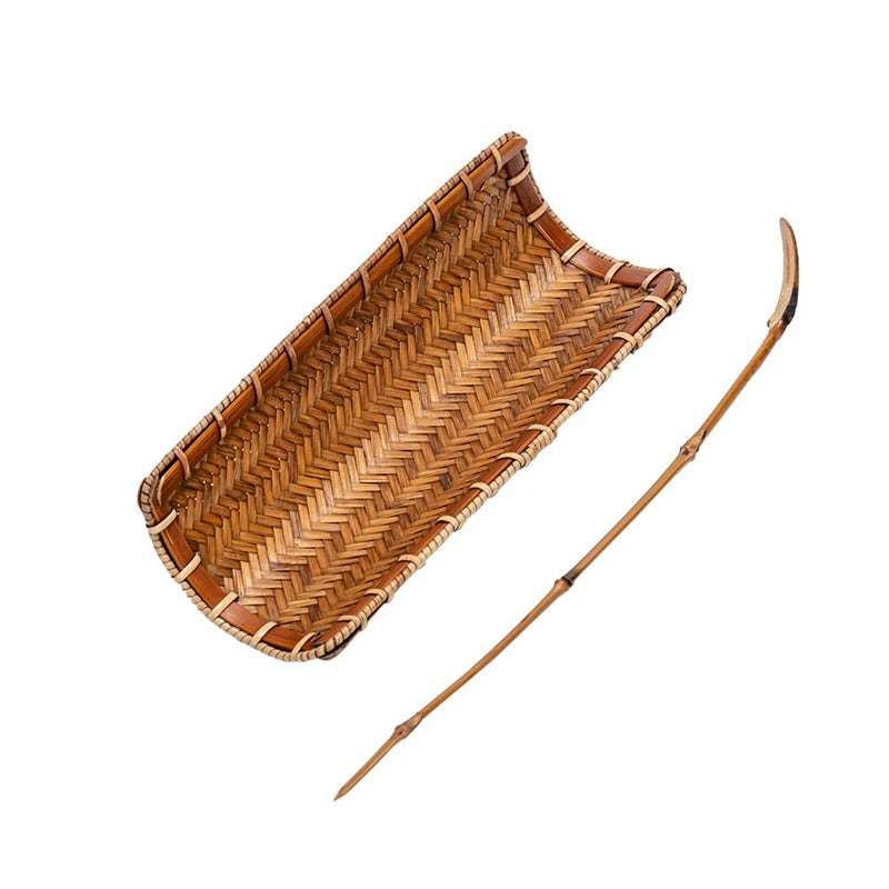 Bamboo Weaving Tea Holder Chahe With Spoon 2 Styles