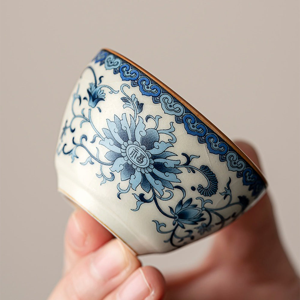 Ruyao Gongfu Tea Set Blue White Twig Flowers Ice Crack 14pc