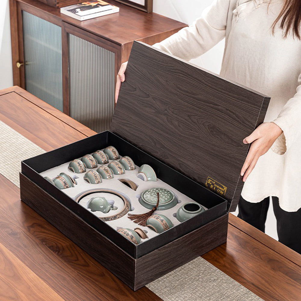 Ge Kiln Ice Crack Tea Set Gift Box, Bamboo Hand-Painted