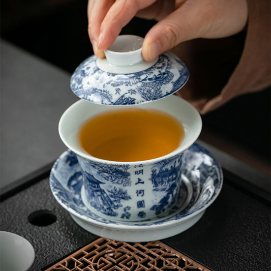 Kung Fu Tea Set Qingming Porcelain Gaiwan 11-Piece
