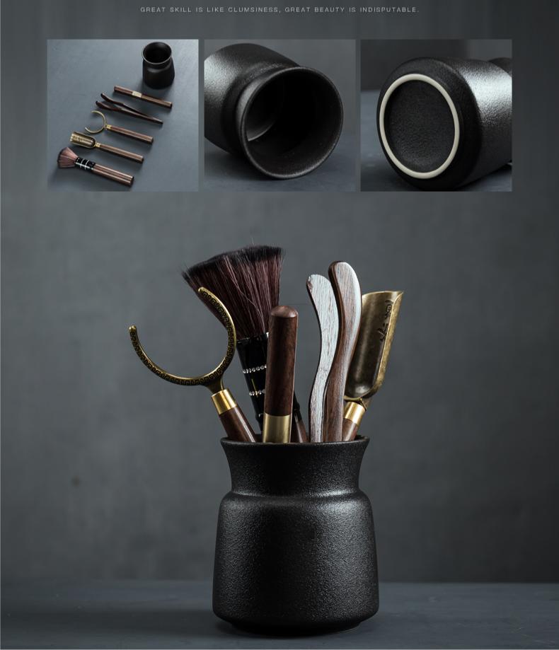 Gongfu Tea Set Japanese Minoyaki Black Pottery 13-Piece Zen
