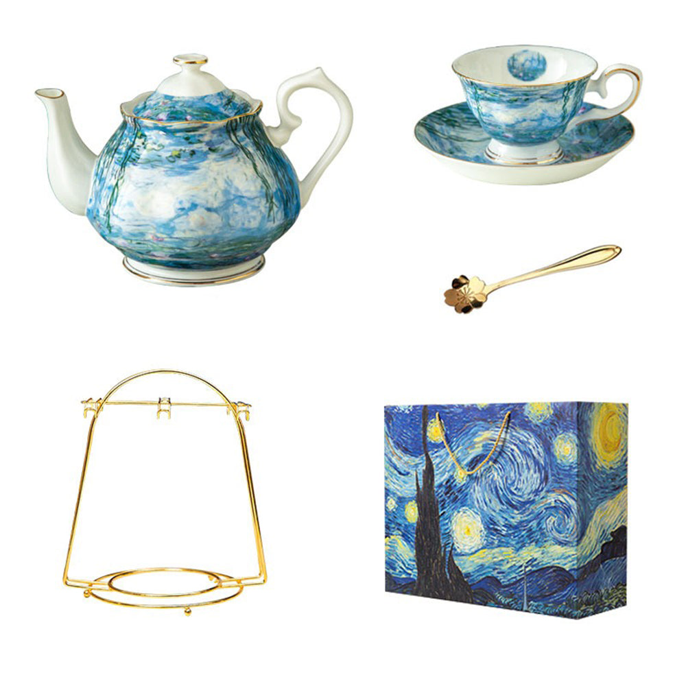 Bone China Tea Set – 6 Cups, Saucers, Spoons & Teapot