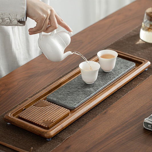 Bamboo Stone Tea Tray | Dual-Use Dry Wet Gongfu Drainage