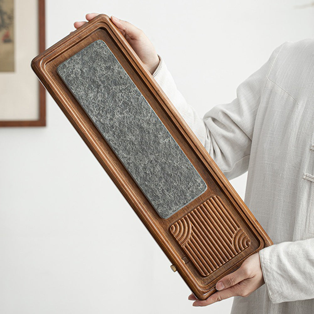 Bamboo Stone Tea Tray | Dual-Use Dry Wet Gongfu Drainage