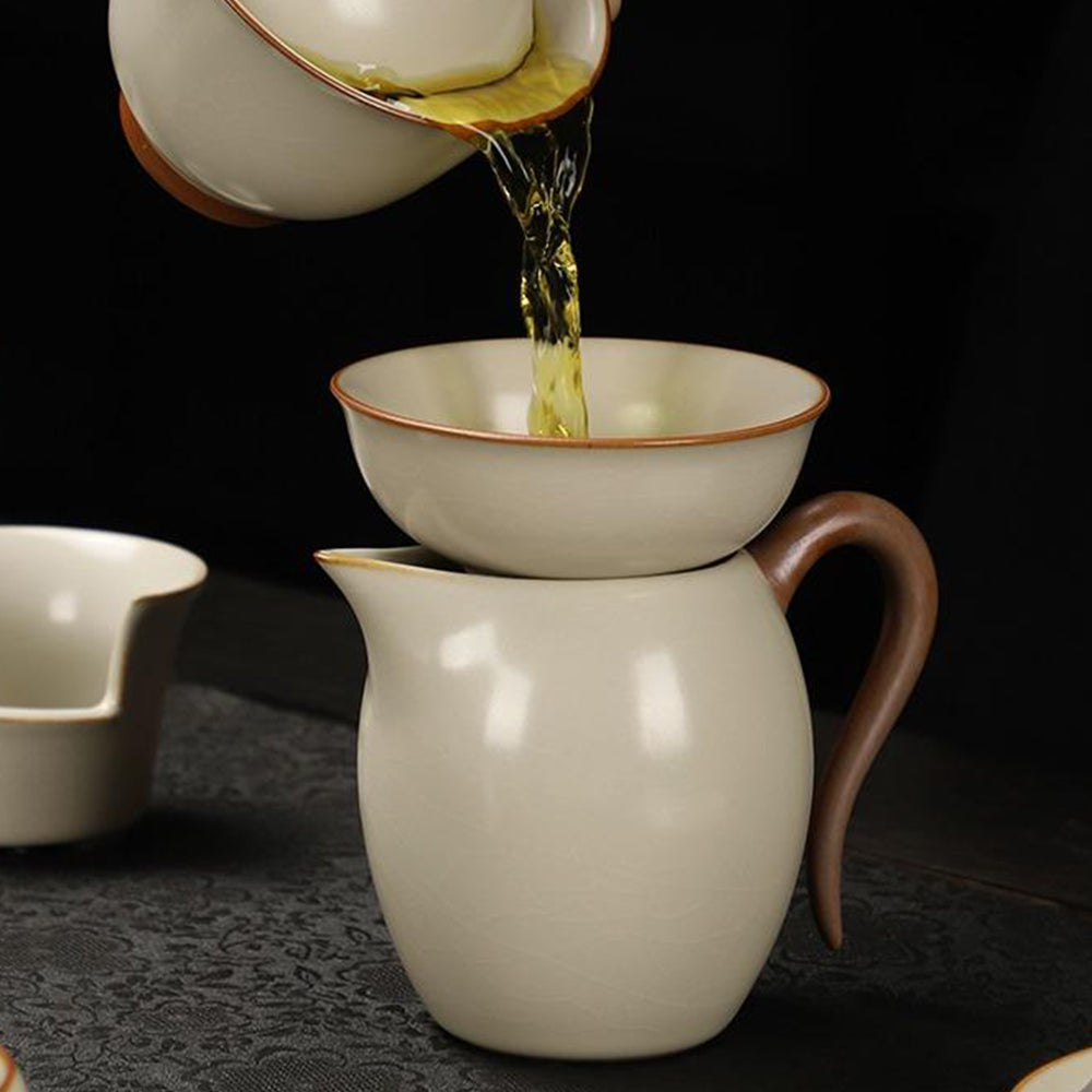 Gongfu Tea Set Ruyao Yellow Glaze 15-Piece with Tea Tray