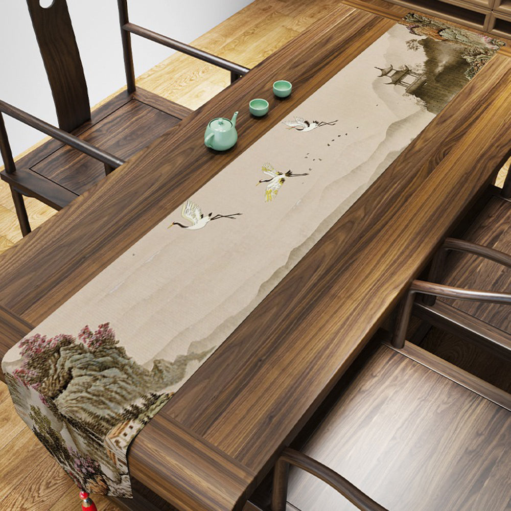 Flying Crane Tea Table Mat Cotton Linen | 6 Sizes 160-260cm