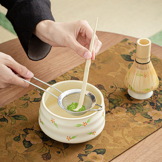 Matcha Set Ceramic Chawan Bamboo Whisk Floral Bowl