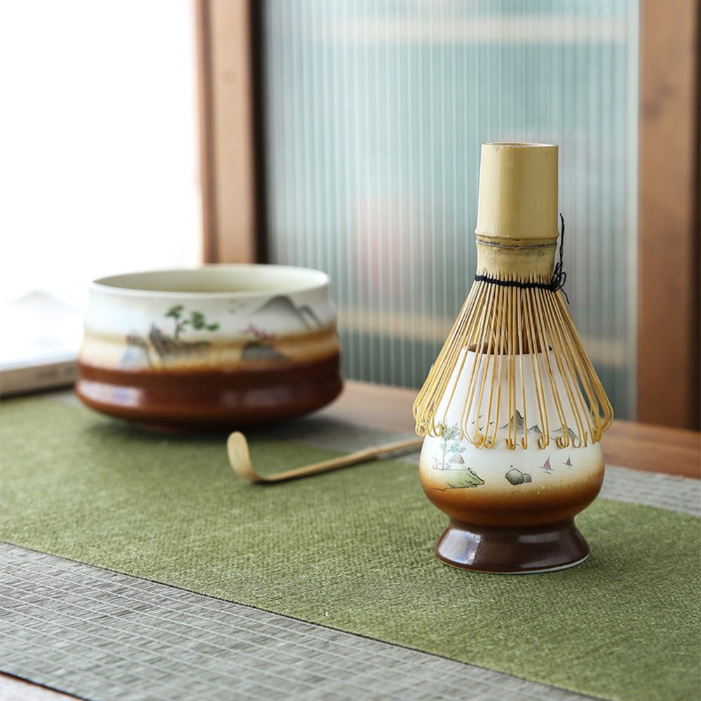 Matcha Tea Set | Mountain Landscape Chawan & Bamboo Whisk