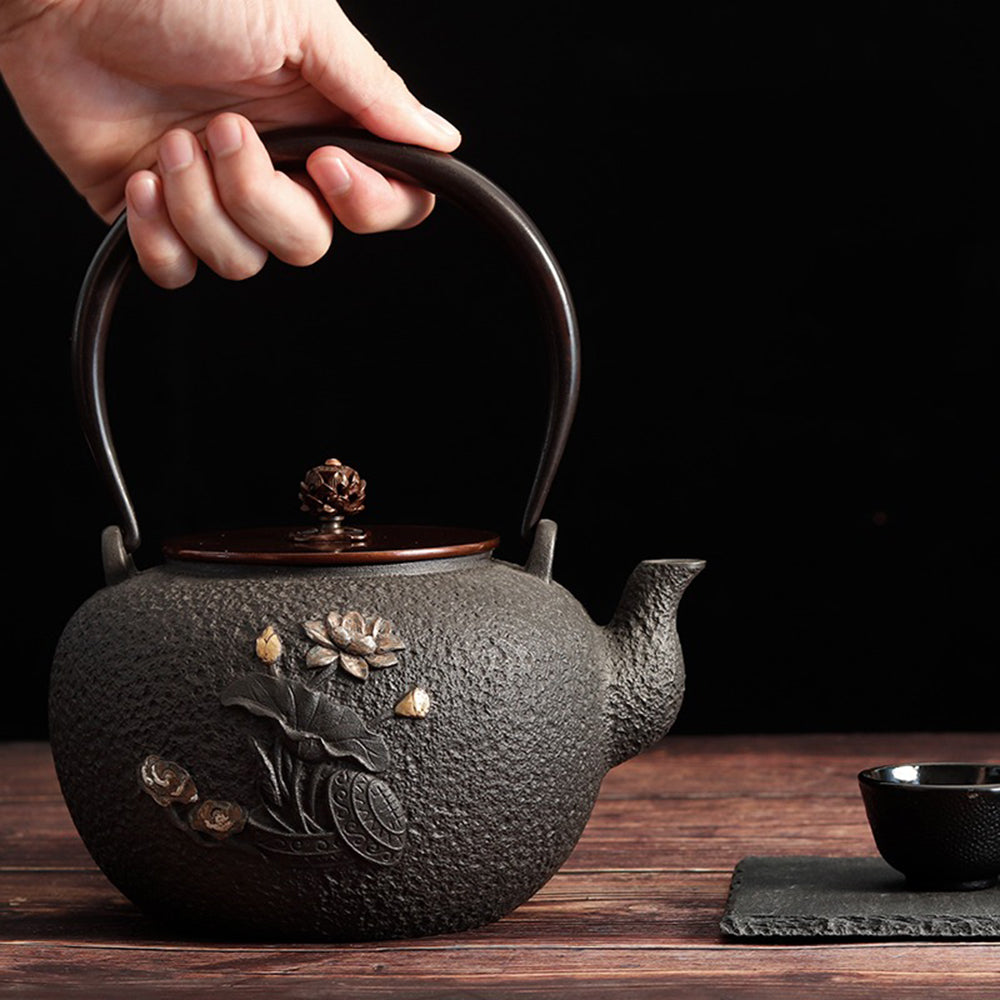 Cast Iron Teapot Dragonfly Lotus 1400ml Tetsubin
