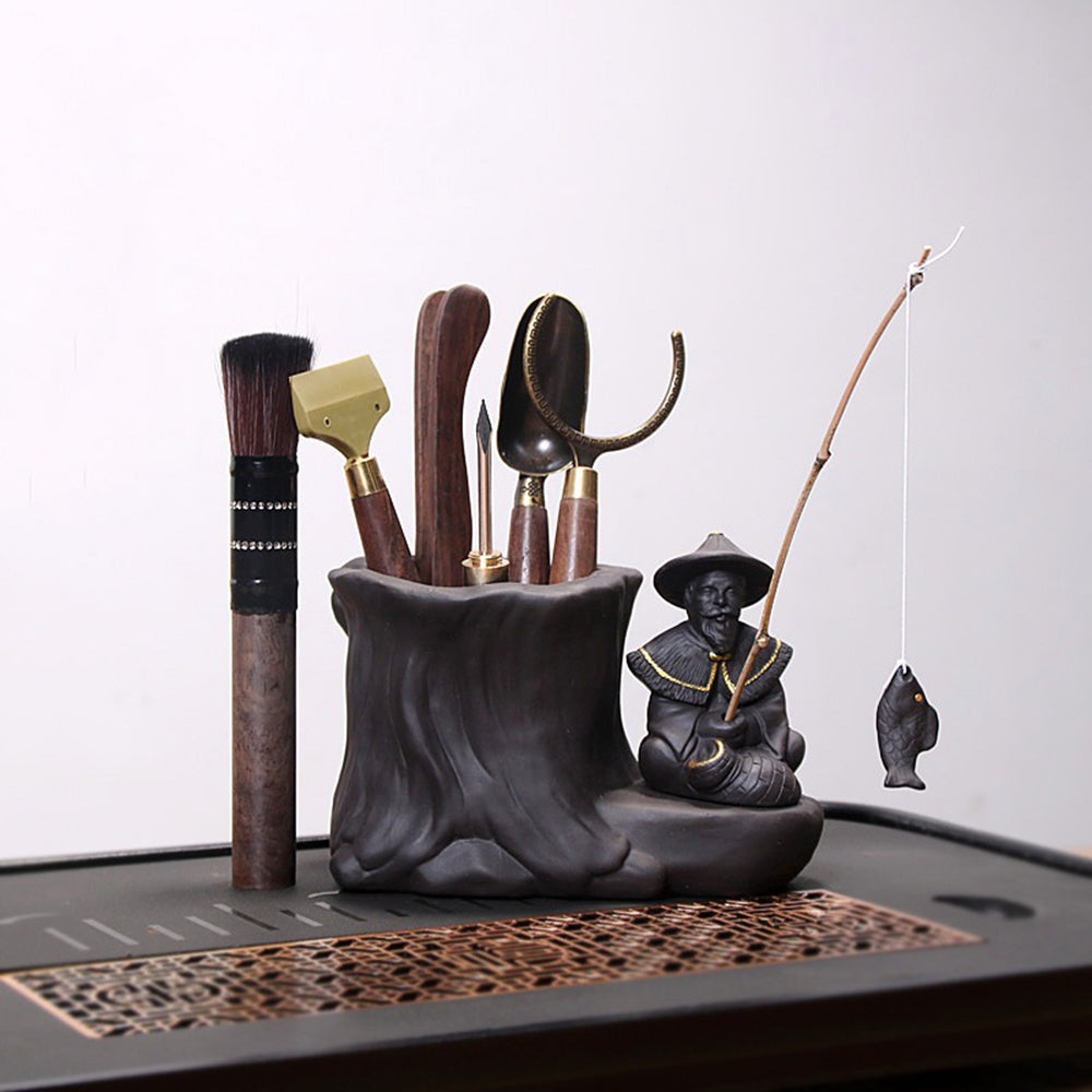 Tea Utensil Set – Purple Clay Fisherman Stump Holder 6-Piece