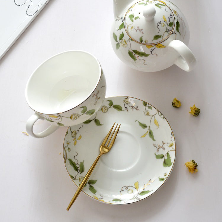 Bone China Tea for One Floral Leaf 450ml Teapot Cup Set