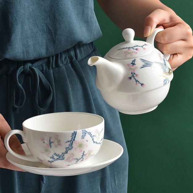 Bone China Tea for One Set | Floral Bird 3-Piece 450ml