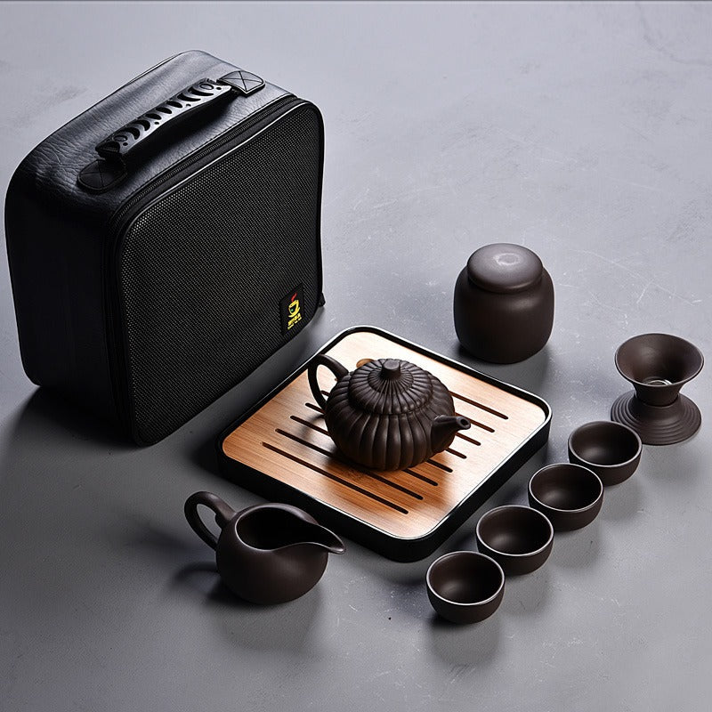 Portable Tea Set Yixing Purple Clay 7-Piece with Travel Bag