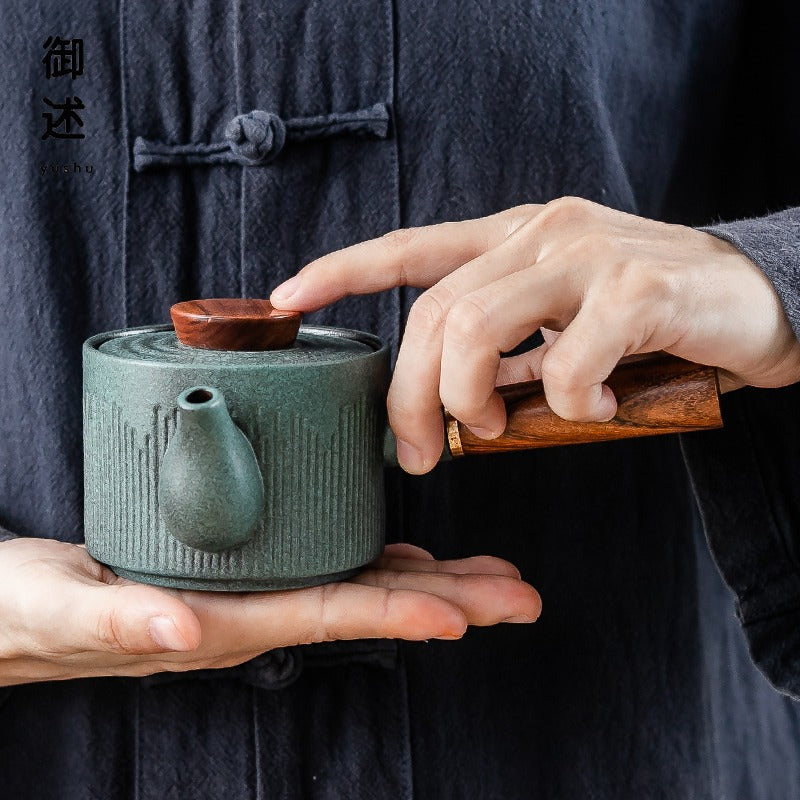 Japanese Tea Set Cyan Stone Glaze 13-Piece Gongfu Ceremony