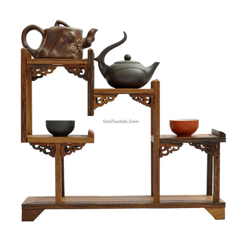 Rosewood Tea Set Stand 3-Tier Stair Display Rack Teapot